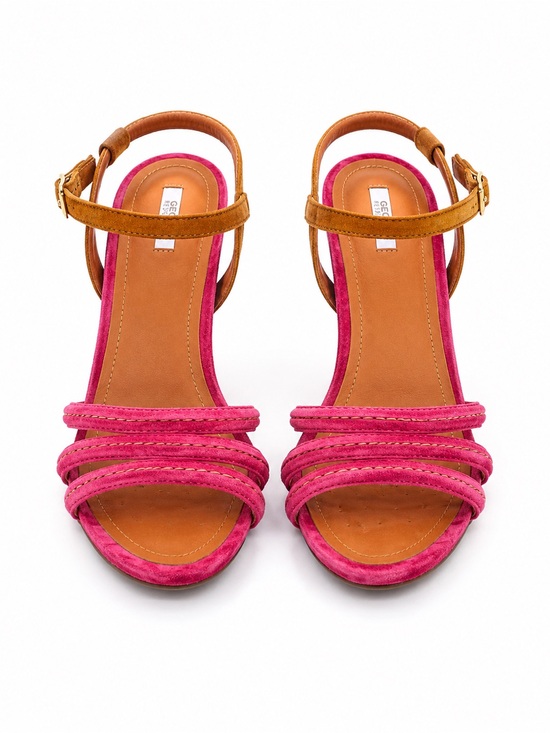 Geox Shoes - Geox D Divinity A Fuchsia & Tan Suede Block Heel Sandals EU 38